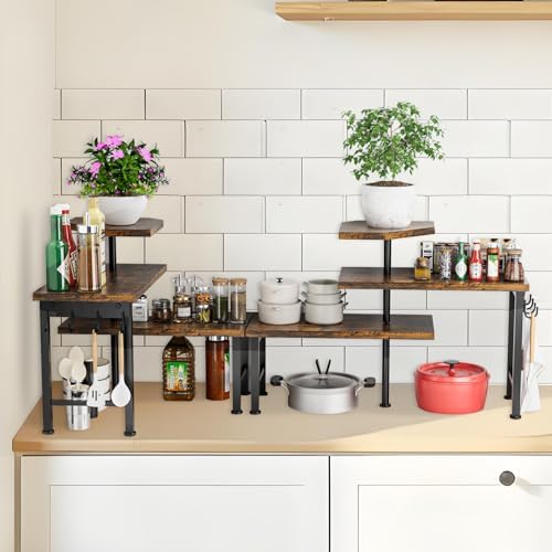 Kitchen Countertop Organizer, 3 Tier Moveable Corner Shelf Kitchen Shelf with Hook, Countertop Organizer for Bathroom, Spice Rack, Bookshelf, Coffee Area, Dresser Table (Brown) - Image 6