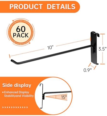 60 Pack Grid Wall Display Hooks, Metal Gridwall Accessories for Retail Stores, Trade Shows, Art and Craft Displays (Black, 10 Inch) - Image 2