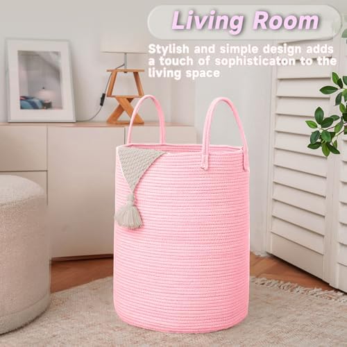 JMvicyroam 100L Cotton Rope Laundry Basket Hamper, Pink - Image 3