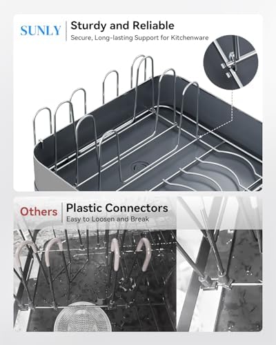 SUNLY Expandable Dish Drying Rack, Versatile Brackets for Pots & Pans, Space Saving Kitchen Drying Rack, Dish Racks for Kitchen Counter, Stainless Steel Dish Drainers with Extendable Spout, Gray - Image 7