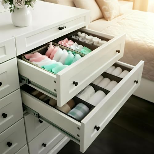 Bructhun Sock Drawer Organizer 9 Pack - Collapsible Fabric Storage Bins for Underwear Divider, Small Closet Organizers with 9 Compartments, Light Gray - Image 3