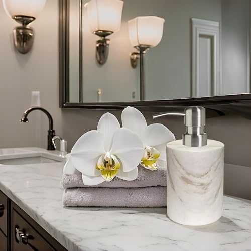 Marble Soap Dispenser, soap and Lotion Dispenser Bathroom, with Rust Proof Stainless Steel Pump Refillable for Kitchen Bathroom Countertop-Hand Lotion and Liquid Soap Dispenser-White - Image 4