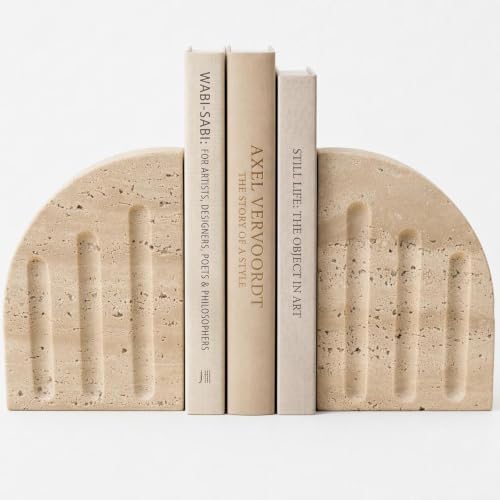 Travertine Book Ends, Decorative Stone Bookends for Shelves, Heavy Bookends by Unknown