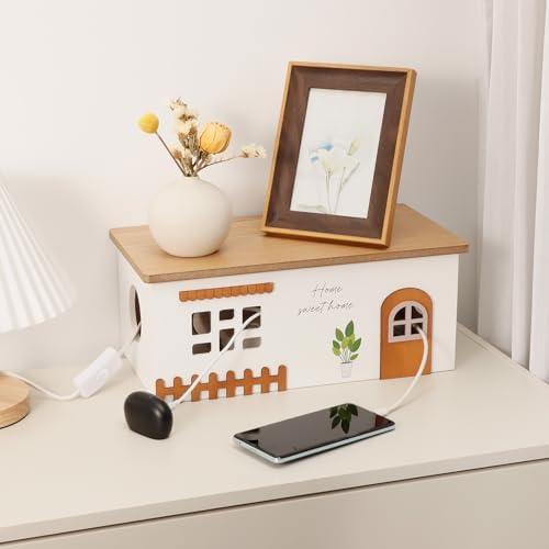 Cable Management Box, Wood Extension Cord Organizer, Handmade Power Strip Box for TV Computer Wire USB Hub System, Surge Protector Cord Hider Box on Desk or Floor (Large) - Image 3