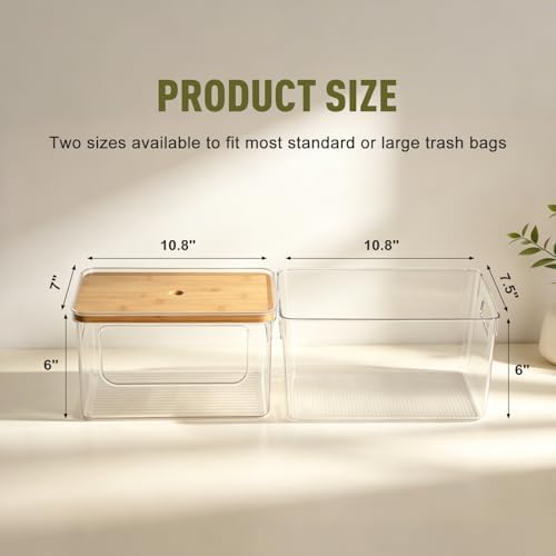 Hudgan 2 in 1 Acrylic Trash Bag Dispenser Under Sink, Garbage Bags Holder with Stackable Bamboo Top for Kitchen, Pantry, Laundry Room - Image 7