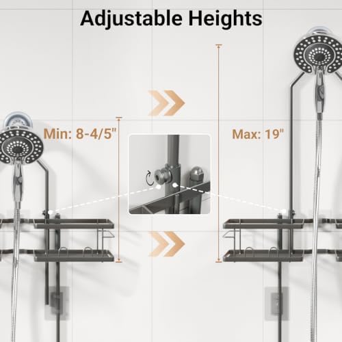 Adjustable Shower Caddy Hanging Rustproof Shower Caddy for Handheld Showerheads, Shower Organizer with Hooks Soap Holder, Anti-Swing Shower Rack Bathroom Accessories (Grey) - Image 4
