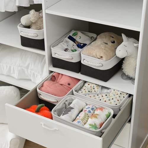 TheWarmHome Storage Bins for Shelves - 6 Pack 11.8x7.8x5.2 inch Collapsible Storage Cubes, Basket for Gifts Empty Closet Organizing Dog Toy Box (White & Black) - Image 3