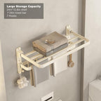 VOLDRA Towel Racks for Bathroom, 24-Inch Towel Shelf with Towel Bar Foldable Towel Holder with 7 Hooks Towel Storage Organizer for Bathroom & Lavatory Wall Mounted(Cream White) - Image 2