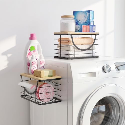 ALOCEO 2 Pack Stackable Storage Basket with Bamboo Lid, Large Trash Bag Holder for 13/30/33 Gallon Bags, Stainless Steel Kitchen Storage Bins for Potato and Onion, Black - Image 5