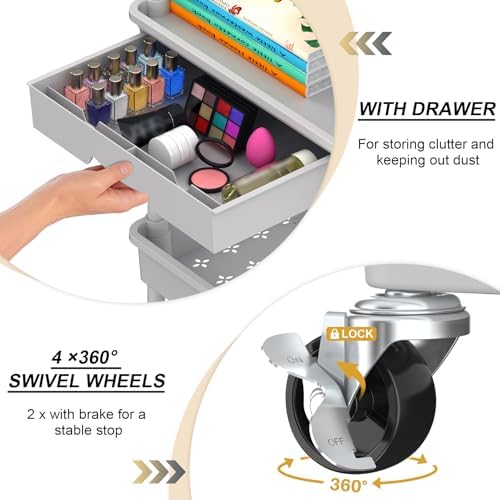 Goovilla 3 Tier Rolling Utility Cart Organizer with Removable Drawer, Grey - Image 2