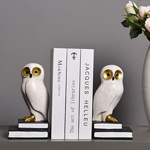 Book Ends for Shelves, Owl Decorative Bookends Bronze Bird Book Stopper Unique Kids Book Holders with Anti-Slip Base Luxurious Bookends for Kids Rooms Office Home Decor(White) - Image 4