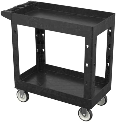 Large Garage Plastic Utility Cart, Heavy Duty 2 Shelf Tool Cart Service Cart Rolling Push Carts with Ergonomic Handle 5" Swivel Casters. by Maemttes