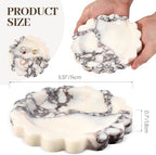 Koville 5.51" Scalloped Calacatta Viola Marble Tray, Round Stone Jewelry Trinket Dish for Ring, Natural Small Marble Tray for Bathroom Kitchen Dresser Countertop, Decorative Candle Tray - Image 2