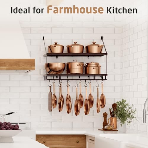 KES 30-Inch Oiled Bronze Pot Rack Wall Mounted, 100 Lbs Capacity, 12 Hooks - Image 2