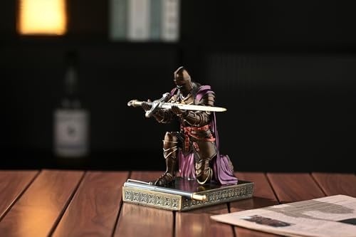Medieval Armored Knight Pen Holder Figurine Paperweight Phone Stand Brn&Pur - Image 4