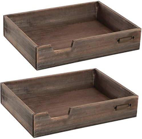 MyGift Set of 2 Vintage Distressed Finish Brown Wood Stackable Office Desktop Document Letter Paper Tray - Image 6