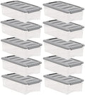 Amazon Basics Plastic Storage Containers with Secure Latching Lids, Stackable Organization Bins, Clear/Grey, 5 Quart, Set of 10 by AmazonBasics