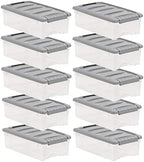 Amazon Basics Plastic Storage Containers with Secure Latching Lids, Stackable Organization Bins, Clear/Grey, 5 Quart, Set of 10 by AmazonBasics