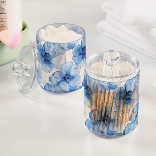 Fustylead 4 Pack Beautiful Blue Poppy Flower Qtip Holder Dispensers for Cotton Swab, Ball, Round Pads, Floss, Plastic Apothecary Jar Set for Bathroom Canister Storage - Image 4