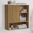 FerniTry Farmhouse Bathroom Wall Cabinet Fluted,Medicine Cabinet Over The Toilet Storage Cabinet with Adjustable Shelf, Wood Wall Mounted Storage Cabinet Organizer (Oak, Medium) - Image 4