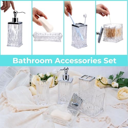 Clear Bathroom Accessories, Square Thick Glass & Metal Pump - Image 5