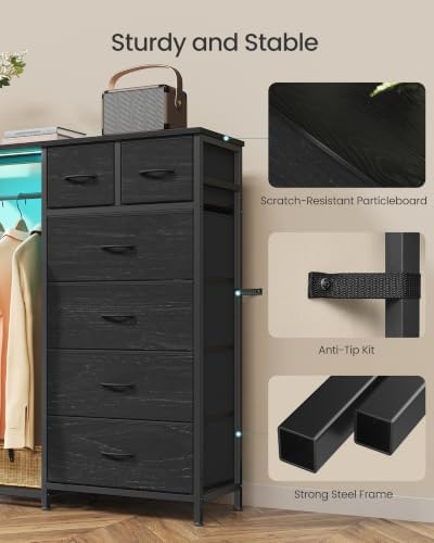 SONGMICS Dresser with Hanging Rod, Closet Organizer with 6 Fabric Drawers - Image 6