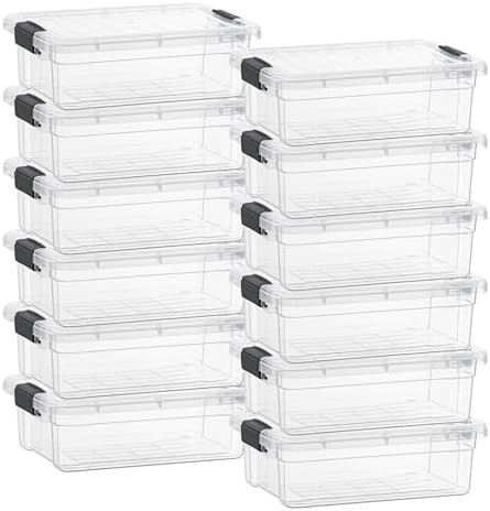 Superio Clear Plastic Storage Bins with Lid, Organizing Containers, Stackable Plastic Tote for Home, Garage, Dorm, School, and Office (4.5 Quart, 12-Pack) by Superio