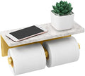 Gypie Brushed Gold Toilet Paper Holder with Marble Shelf, Double Rolls by GypieHouseware