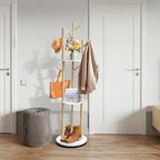 LIWSHWZ Solid Wood Rotary Coat Rack,Coat Rack Freestanding,360° Rotating with 9 Hooks & 3 Shelves for Entryway, Livingroom, Bedroom, Coat Hanger Stand for Coats, Scarves, Handbags, Hat - Image 3
