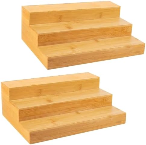 2 Pack 3 Tier Bamboo Spice Rack Organizer for Kitchen Countertop or Cabinet by BAMBITION