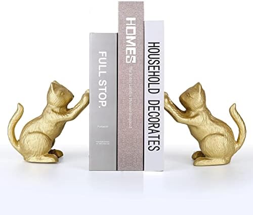 Ambipolar Lucky Cat Decorative Bookend, Heavy Duty Cast Iron, Vintage Shelf Decor, Gold, T3-66 by Ambipolar