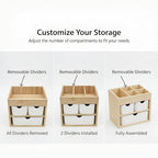 Bamboo 3-Drawer Makeup Organizer, Mortise & Tenon Vanity Box Desk Organizer - Image 7