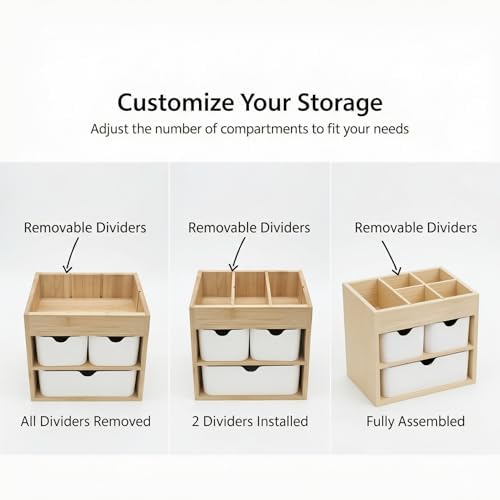 Bamboo 3-Drawer Makeup Organizer, Mortise & Tenon Vanity Box Desk Organizer - Image 7