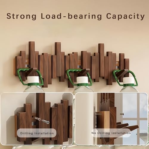 ELECANE Piano Key Coat Rack Wall Mount, Solid Wood Flip Down Magnetic Hooks Piano Coat Rack, Wall Mounted Coat Hanger 8‑Hooks for Entryway Hallway Bedroom Kitchen Home Storage - Image 5