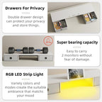 YAOHUOO Dual Monitor Stand with LED Light 2 Drawers, Computer Monitor Riser for 2 Monitors, Large Desktop Organzier with Storage for PC/Laptop/Computer/TV Screen/Printer - Image 3