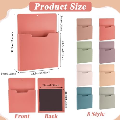 gisgfim 8 Pcs Magnetic Wall File Organizer Magnetic File Paper Holder Hanging Refrigerator Magazine Mail Holder for Planners Letters Documents Whiteboard Classroom Office Home (Retro,10 x 13 Inch) - Image 2