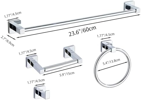 Chrome Bathroom Hardware Set 4 Pieces,Bathroom Accessories Set Stainless Steel Wall Mounted, Hand Towel Bar, Towel Ring, Robe Towel Hooks,Toilet Paper Holder,Towel Bar Set, 23.6 Inch - Image 7