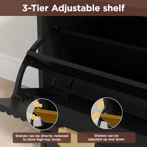 Maupvit 39.4" Fluted Shoe Bench with Storage, Narrow Entryway Bench, Black - Image 5