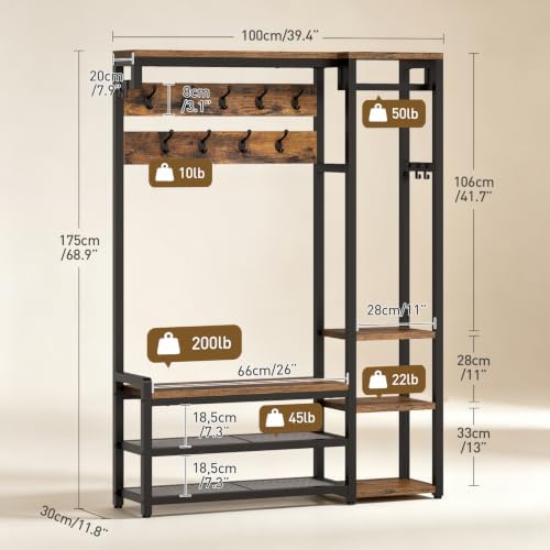 RALGEND Hall Tree with Bench and Shoe Storage, Shoe Rack with Coat Rack - Image 3
