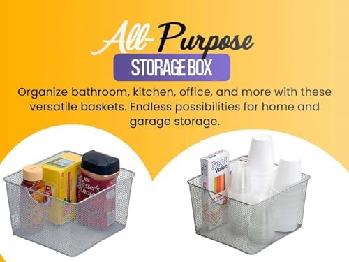 YBM Home Kitchen Pantry Organizer Mesh Wire Storage Basket for Shelves, and Cabinets, Multipurpose Steel Wire Basket for Organizing Office, Household, and Laundry, 12.1 x 7.87 x 5.87 in, Pack of 2 - Image 6
