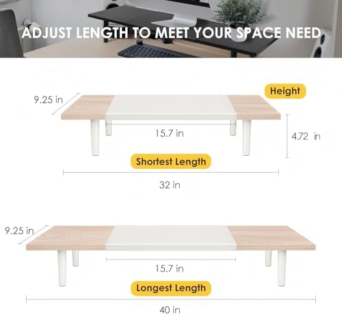Across-Star Dual-Monitor-Stand-Riser-For-Desk Adjustable Length 32-40 Inch，Large Desktop Computer Monitor Riser For 2 Screens，Desk Shelf Organizer Riser Stand For Computer/Laptop/PC/Printer/TV Black - Image 3