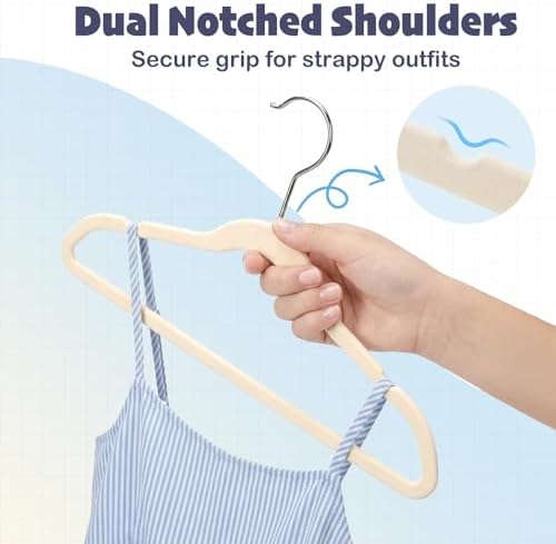HOUSE DAY 14 Inch Kids Velvet Hangers 50 Pack, Durable Big Kid Hanger Beige - Image 6