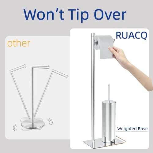RUACQ Toilet Paper Holder Stand with Toilet Brush & Holder Set, Chrome - Image 6