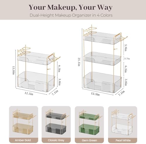 Aveniee Bathroom Counter Organizer Countertop, 3 Tier Makeup Perfume Storage with Hair Dryer Rack and Toothbrush Holder, Cosmetic Tray for Vanity - Clear - Image 6