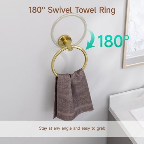 USHOWER 8PCS Light Gold Bathroom Hardware Set, 18-Inch Towel Bar Set - Image 5
