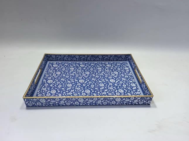 Decorative 3pcs Tray Set with Gold Handles, Elegant Luxury Style, for Living Room, Kitchen and Vanity. (Mosaic Blue Design) - Image 4