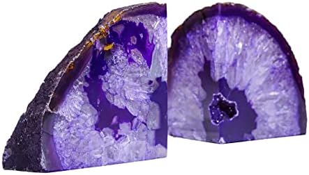 AMOYSTONE Purple Agate Bookends, Small Crystal Book Ends for Bedroom Shelves - Image 2