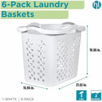 Home Logic 2 Bushel Plastic Laundry Basket Lamper, Large Laundry Hamper with Handles, Ventilated Clothes Organizer for Bedroom Bathroom Closet, 6 Pack, White - Image 2