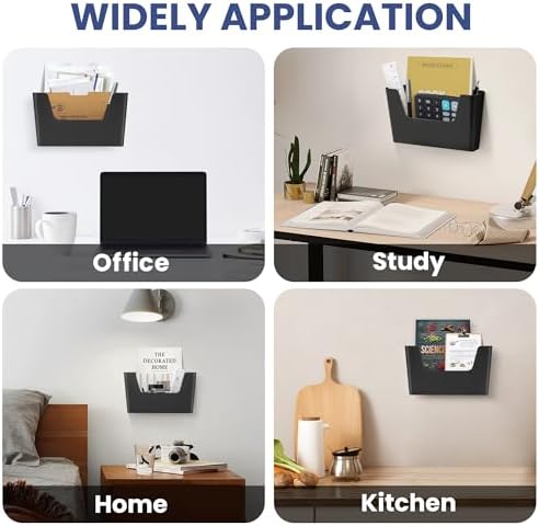 JOMOLA No Drilling File Holder 5 Pack Mail Organizer Wall Mount File Organizer Holder Office Wall Hanging Files Magazines Organizer Plastic Door Mount Wall Pocket with Adhesive Pad, Black Color - Image 6