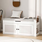 39.4" Storage Bench - Entryway Shoe Bench with Side Storage Shelves and 2 Doors, Multifunctional Entryway Bench with Lift Top Cushion, Shoe Storage Bench for Bedroom, Living Room, White by AboutBrand